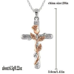 NWT - Cross Pendant with Rose Gold Rose and Silver Toned 20" Chain